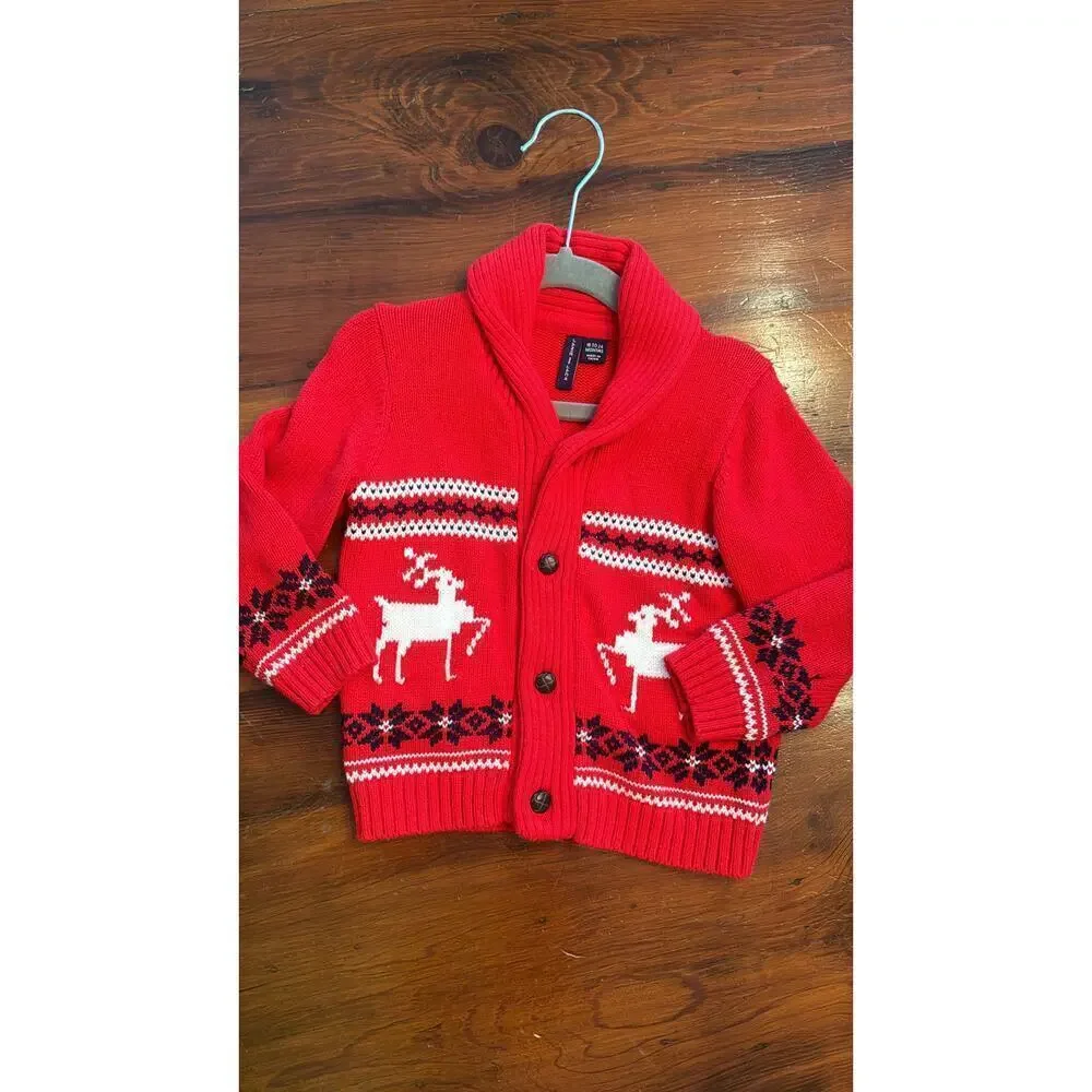Janie & Jack reindeer intarsia grandpa sweater 18-24 months